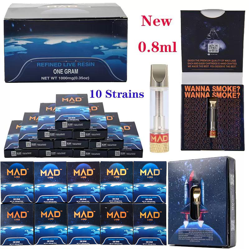 New Packaging 10 Strains MAD Labs Atomizers Vape Cartridges 0.8ml Ceramic Coil Dab Wax Glass Tank Gold Thick Carts 510 Thread Atomizer Empty Vapes Pen E Cigarettes
New Packaging 10 Strains MAD Labs Atomizers Vape Cartridges 0.8ml Ceramic Coil Dab Wax Glass Tank Gold Thick Carts 510 Thread Atomizer Empty Vapes Pen E Cigarettes