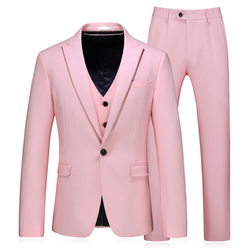 Men's suits solid color slim business casual three-piece autumn single-row one-button professional formal wear, Pink
Men's suits solid color slim business casual three-piece autumn single-row one-button professional formal wear, Pink
