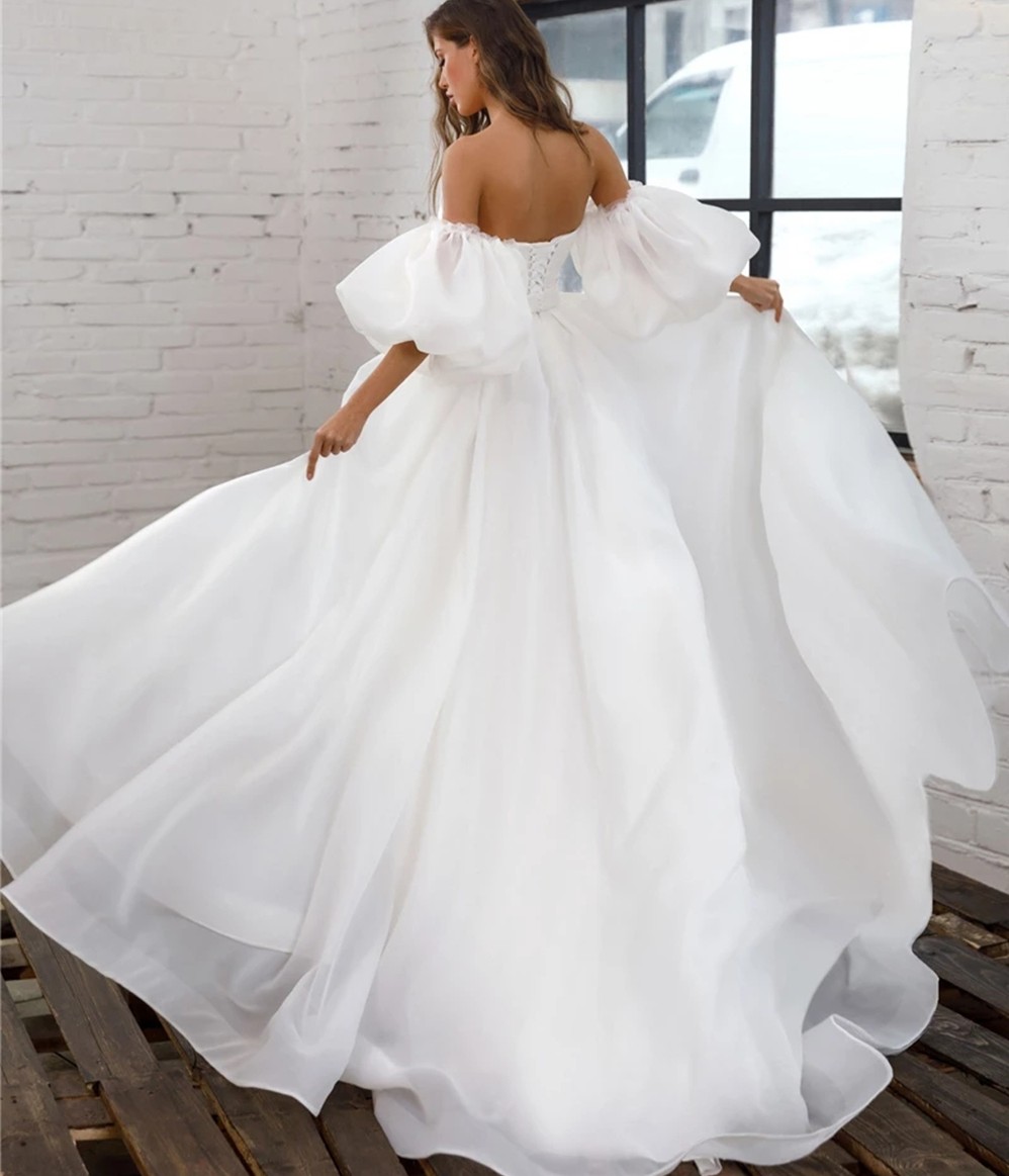 Sweet Organza Wedding Dress Detachable Puff Sleeves Elegant Romantic A-line Bridal Dresses Princess Gowns Vestido de Noiva 2022 Robe De Mariage