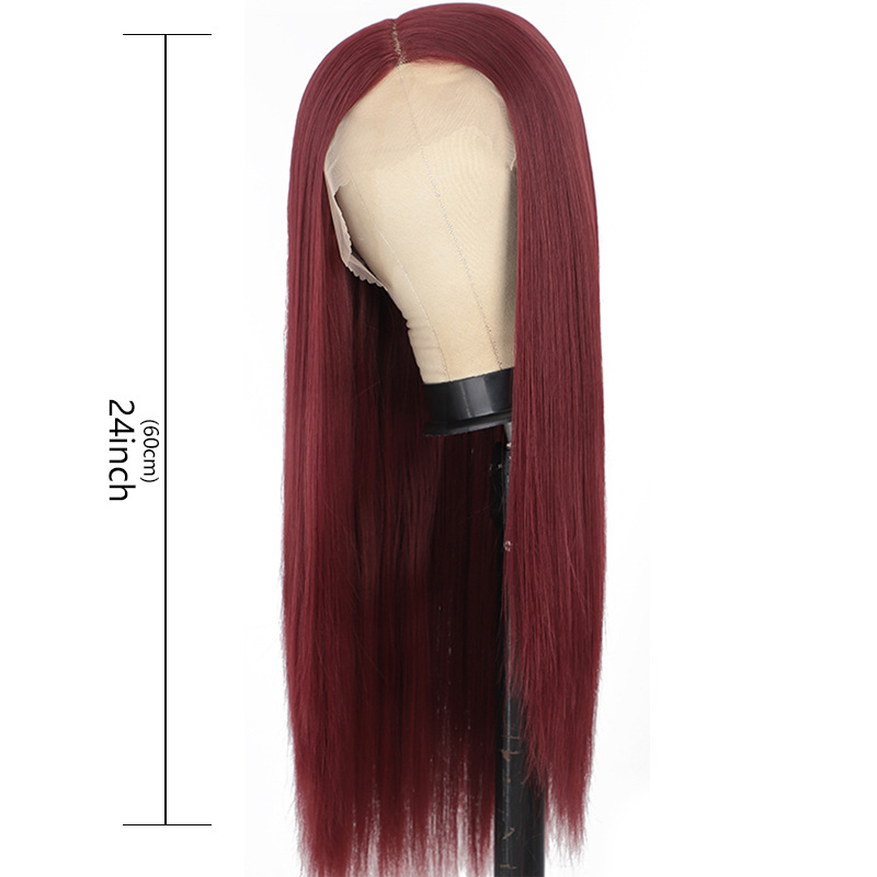 Long Straight High Temperature Fiber Lace Front Wine Red wig for woman