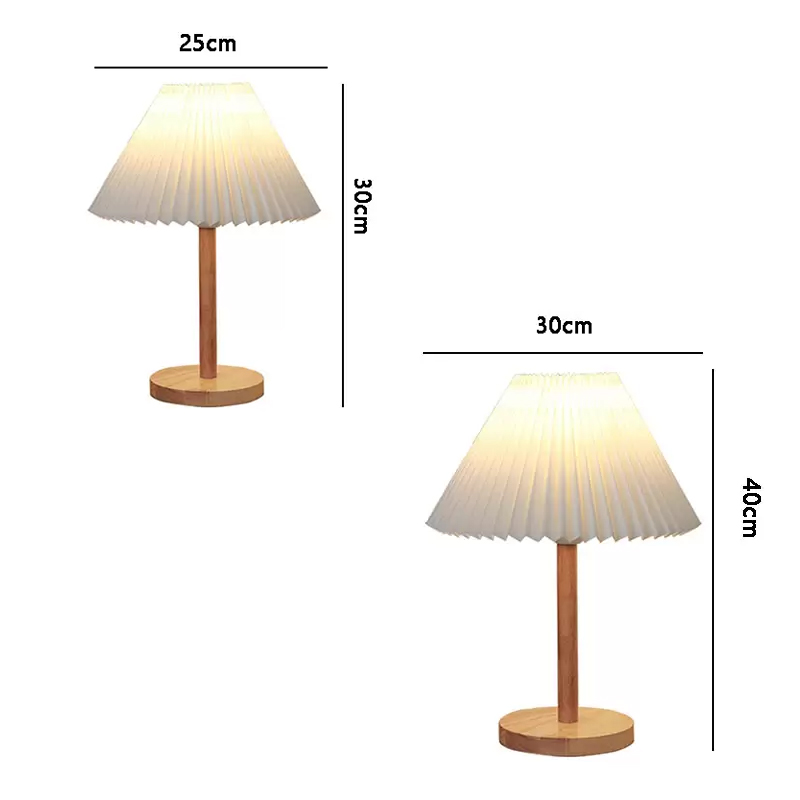 Modern Wooden Pleated Lamp - Scandinavian Bedroom Bedside and Desk Light