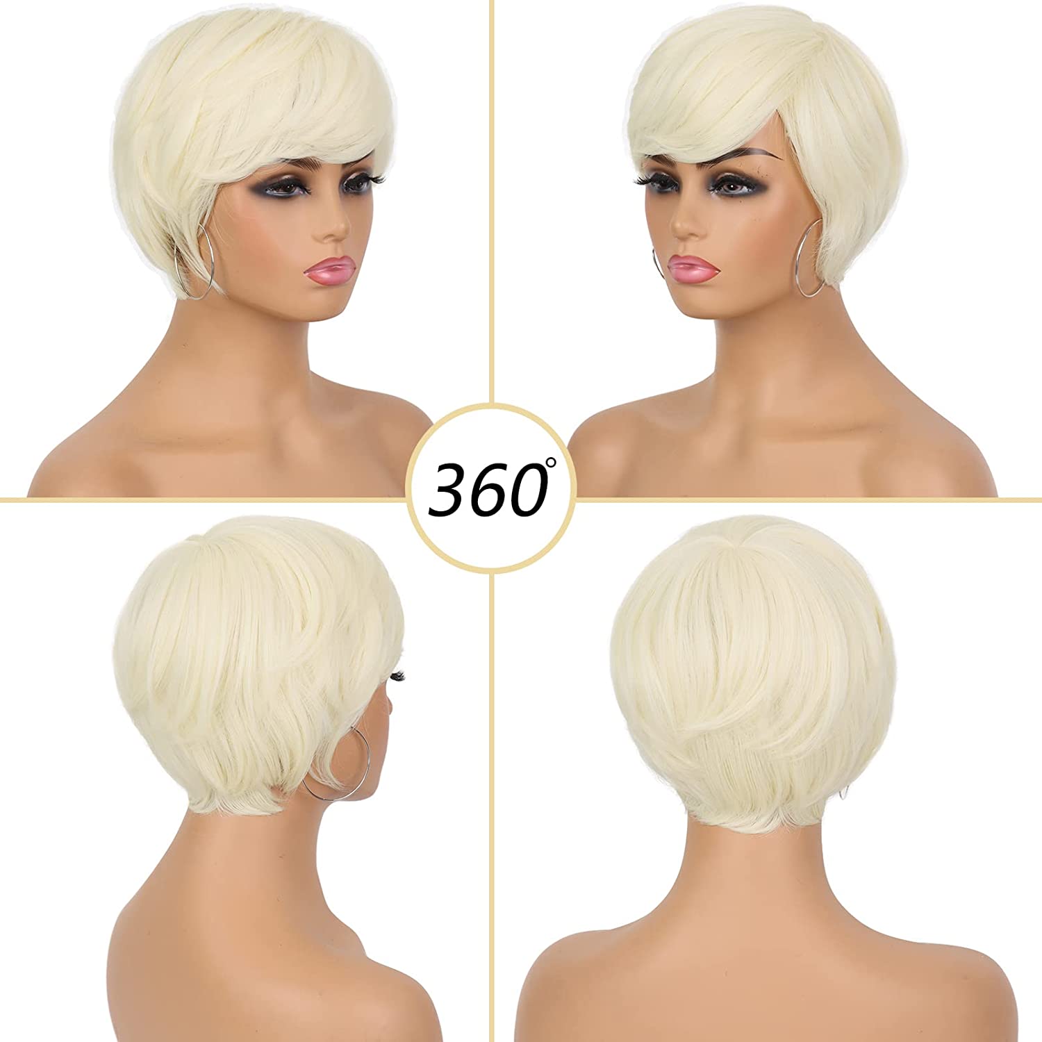 Pixie Cut Wigs for Black Women Short Layered Straight Wig with Bangs Heat Resistant Synthetic Hair Daily Use
