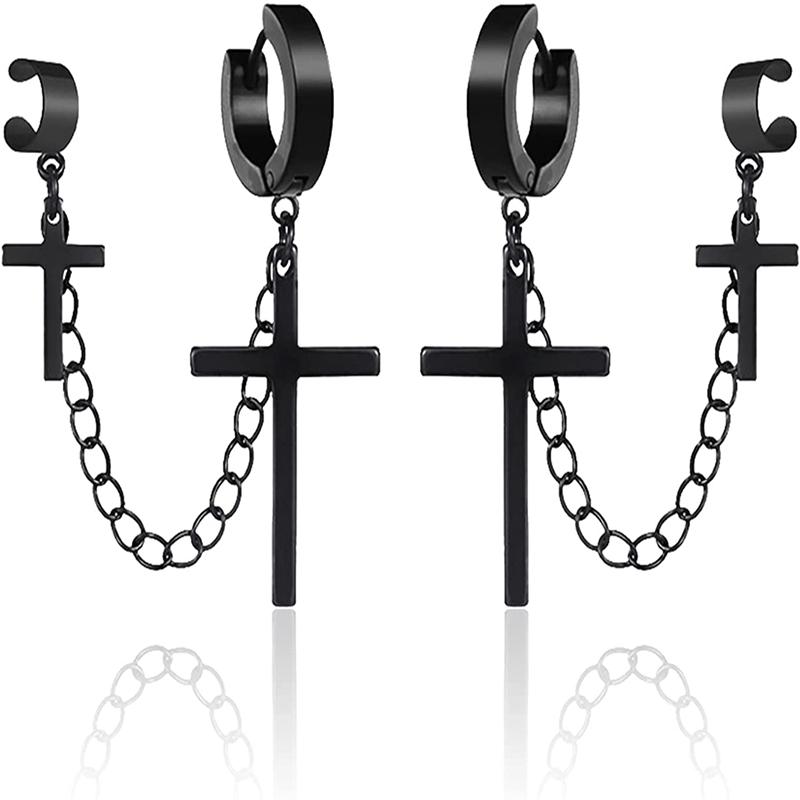 Hoop & Huggie 1pc Stainless Steel Black Two Cross Tassel Chain Drop Small Cartilage Earring Men Women Clip On Ear Cuff Punk GiftHoop
Hoop & Huggie 1pc Stainless Steel Black Two Cross Tassel Chain Drop Small Cartilage Earring Men Women Clip On Ear Cuff Punk GiftHoop