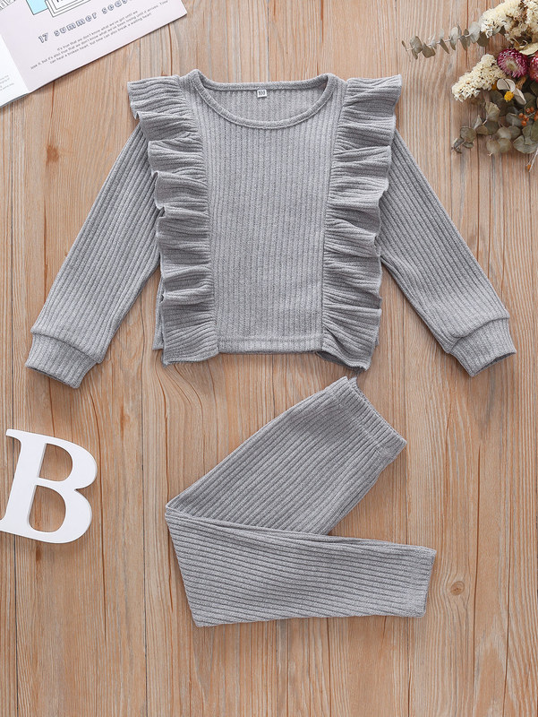 Toddler Girls Solid Ruffle Trim Top & Leggings SHE