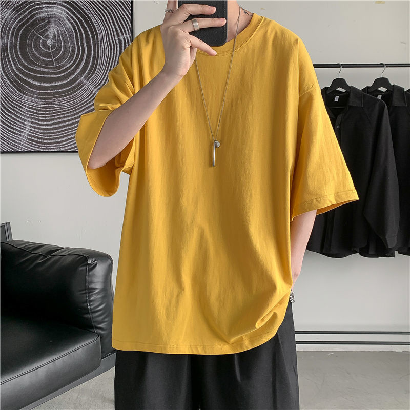 HYBSKR Summer Man T shirts Short Sleeve Solid Color Casual Oversized T Shirt Men Harajuku Hip Hop Cotton Men s Clothing Tops Tee 220620