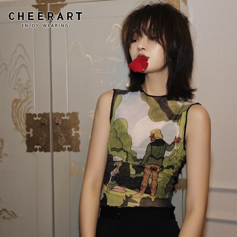 Cheerart Harajuku Tank Top Women Crop Top Voile Tanktop Summer Underwear Pattern Print Green Top Femme Clothes Y200422, Beige
Cheerart Harajuku Tank Top Women Crop Top Voile Tanktop Summer Underwear Pattern Print Green Top Femme Clothes Y200422, Beige