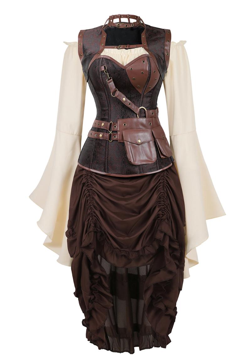 Bustiers & Corsets Three-Piece Steampunk Locking Long Sleeve Gothic Corset Mujer Dress Straps Pirate Skirt Sets Zipper Medieval Sexy Costume, 6530beige
Bustiers & Corsets Three-Piece Steampunk Locking Long Sleeve Gothic Corset Mujer Dress Straps Pirate Skirt Sets Zipper Medieval Sexy Costume, 6530beige