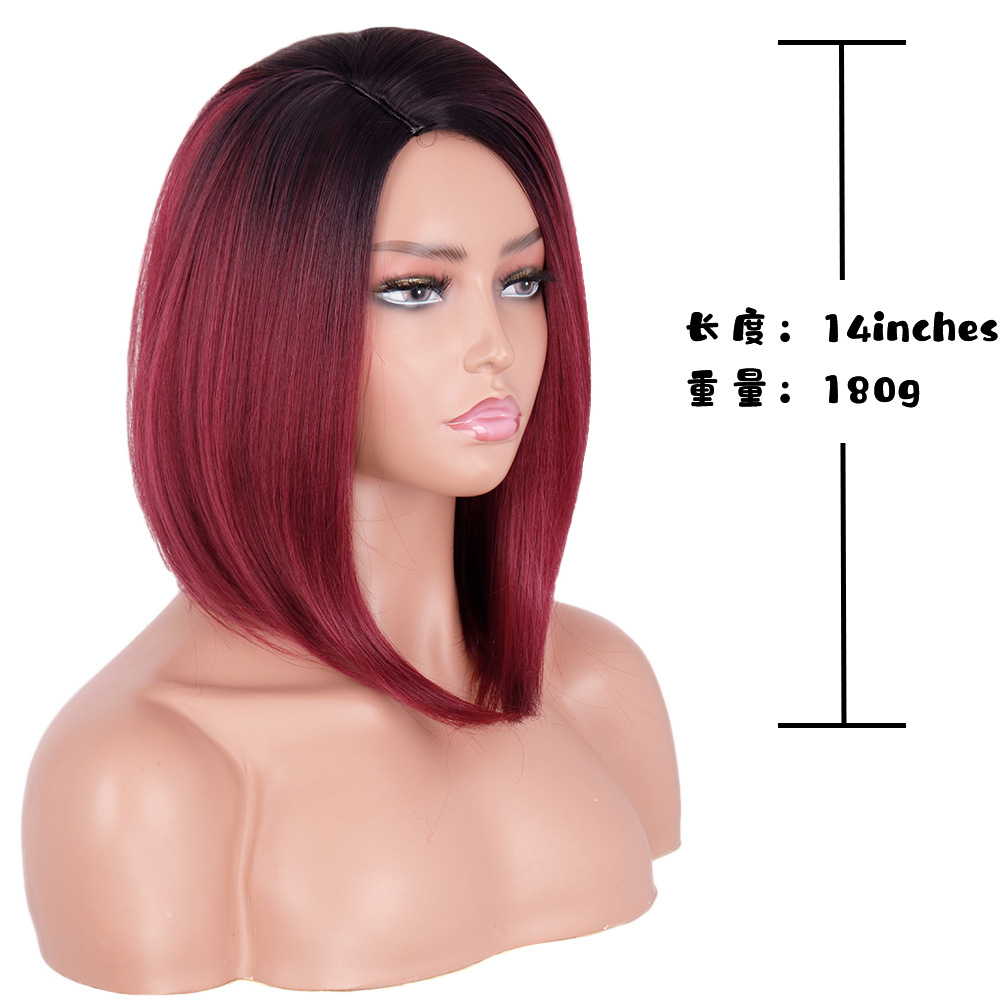 Fshion 14INCH BOB Short Straight Middle Part Wigs Daily Hair Natural Hairline High Temperature wigs blond wine red orange brown color