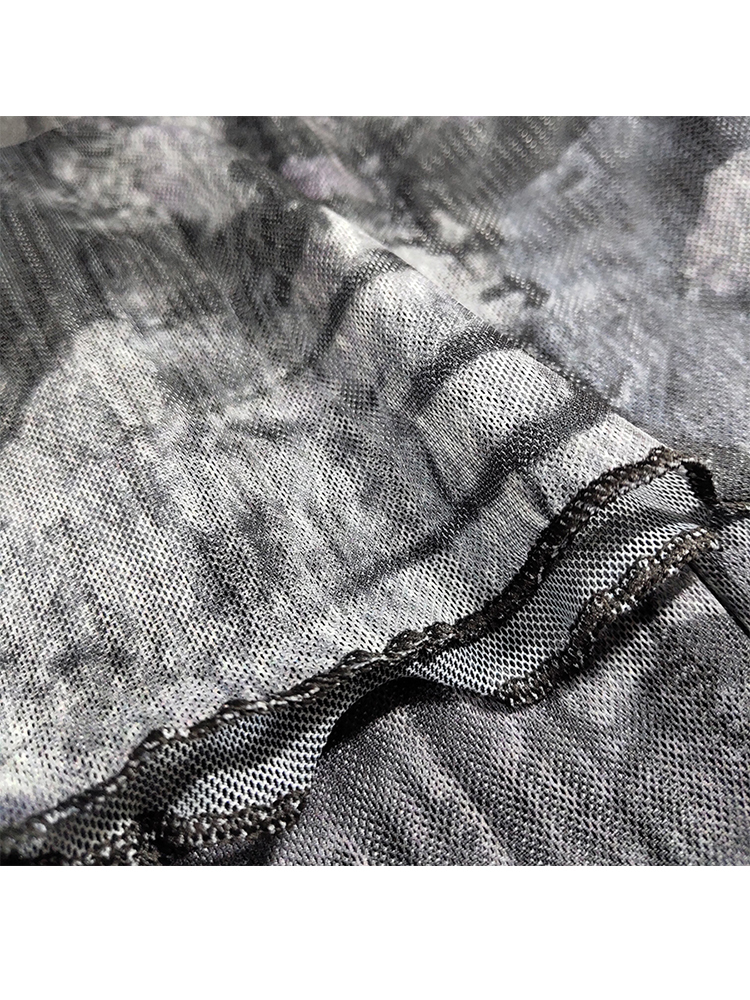 CHEERART Tulle Transparent Top Long Sleeve T Shirt Women Abstraction Print See Through Ladies Top Women Clothing 220527