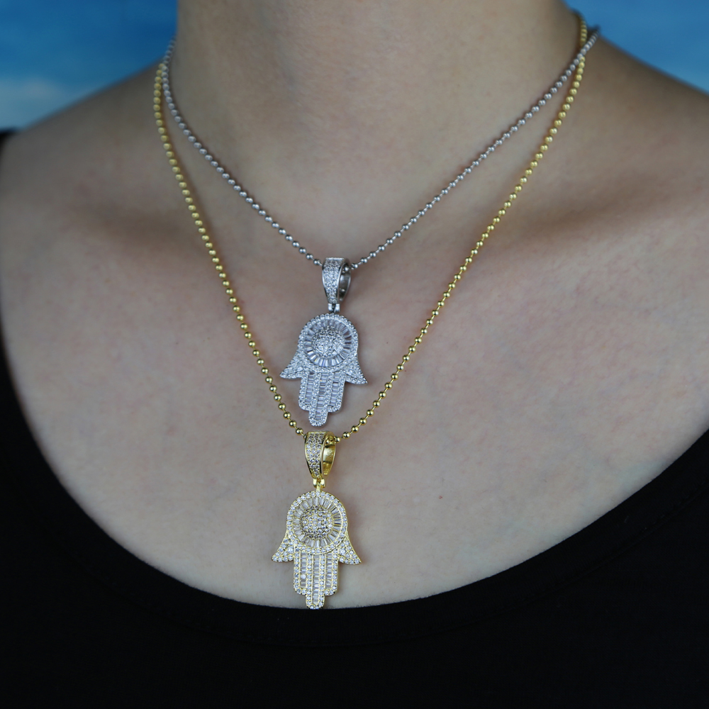 Eyes of the angel Fatima choker Necklace bead Chain Hip Hop Full Iced Out Cubic Zirconia Gold Sliver color Crystal Choker Jewelry