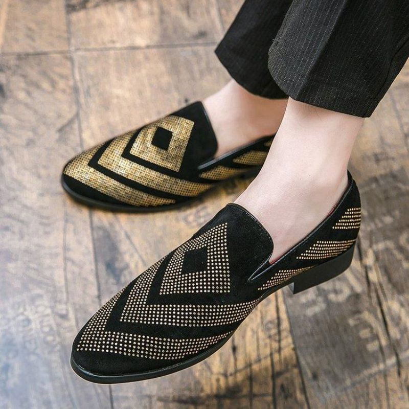 Casual Fashion Loafers Men Shoes Faux Suede Solid Color Trend Classic Pure Handmade Rhinestones Comfortable and Breathable British Style