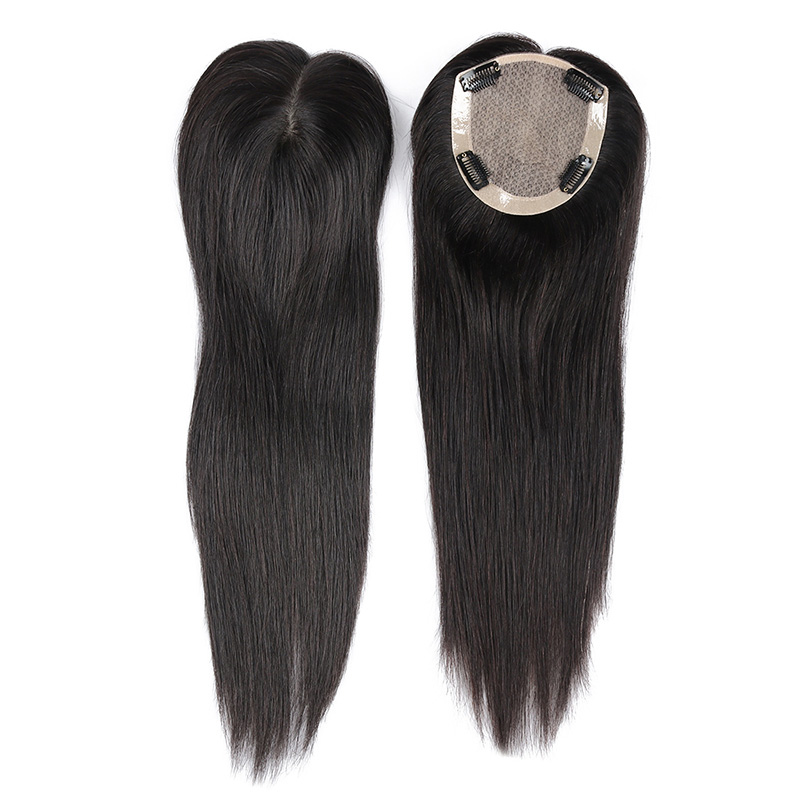 5*6Inch Slik Base Human Hair Topper Natural Black Color Clip In Pieces Toupee For Women 120% Density