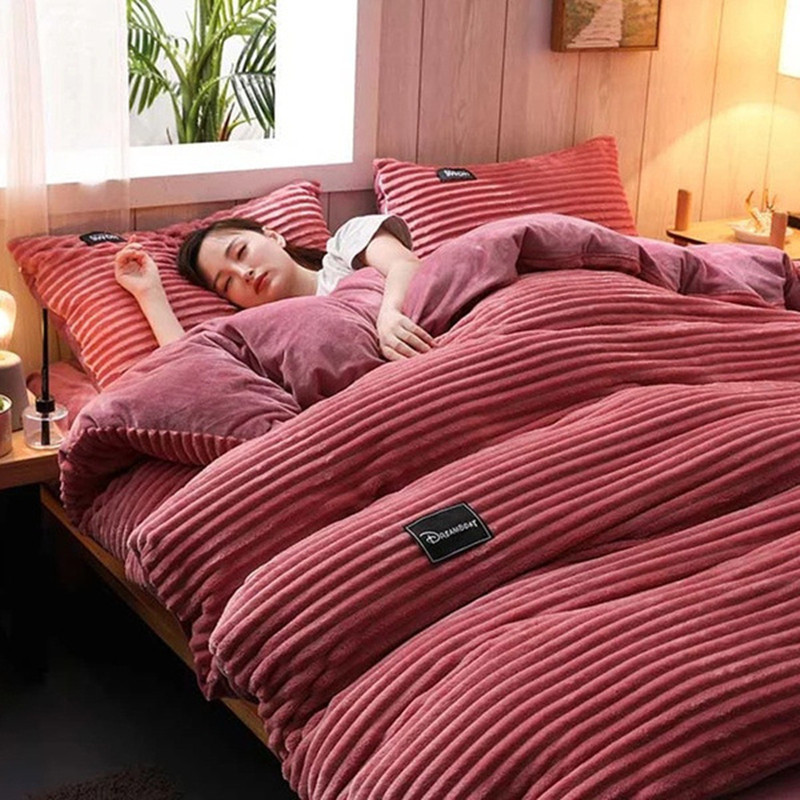 Solid Color Velvet Duvet Cover for Bed Winter Warmth Thick Bedding Set Quilt Cover Twin Queen King Duvet Cover With Pillowcase 220316