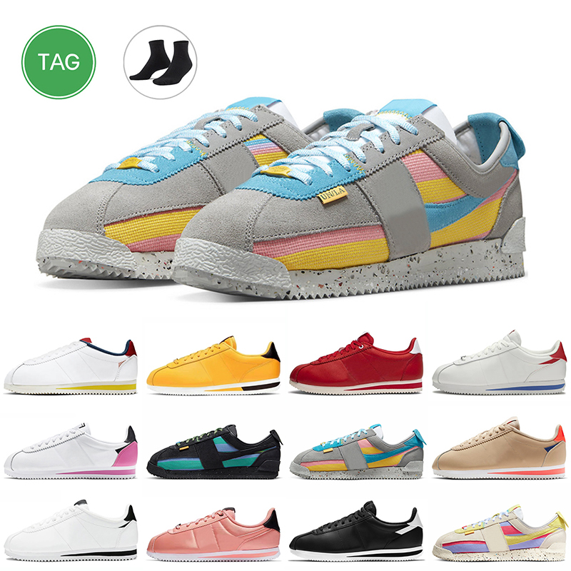 

With Socks Union LA x Cortez Classic Running Shoes Smoke Grey Sesame Lemon Frost White Black Leather Nylon Stranger Things X Hawkins Women Mens Trainers Sneakers, C41 36-40