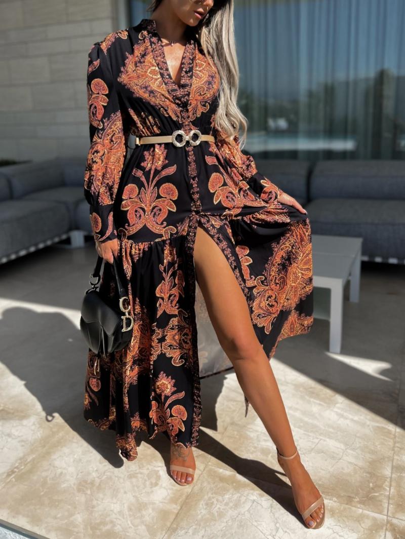 dress casual dresses spring fashion woman dress long sleeve vneck vintage printed female chiffon loose front split women beach dresscasual designer dr