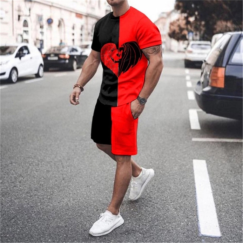 Men s T Shirt Set 3D Printed Oversized 2 Piece Casual Tracksuit Sportswear O neck Shorts Fashion Summer 220708