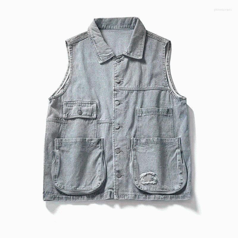 Men's Vests Retro Denim Vest Men Sleeveless Cargo Jacket Harajuku Style Tooling Jean Cowboy Fashion Wasitcoat Clothing -XXLMen's Phin22, Denim blue
Men's Vests Retro Denim Vest Men Sleeveless Cargo Jacket Harajuku Style Tooling Jean Cowboy Fashion Wasitcoat Clothing -XXLMen's Phin22, Denim blue