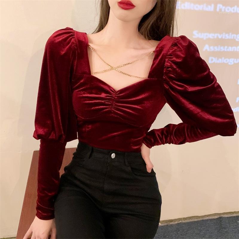 Lucyever Sexy Metal Chain Velvet Blouses Woman Vintage Pleated Square Collar Women's Shirts Puff Sleeve Back Hollowing Out Tops &, Black
Lucyever Sexy Metal Chain Velvet Blouses Woman Vintage Pleated Square Collar Women's Shirts Puff Sleeve Back Hollowing Out Tops &, Black