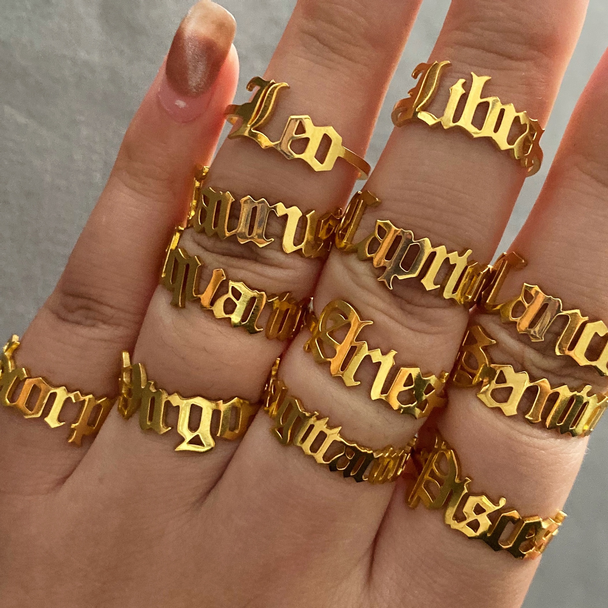 Zodiac Stainless Steel Ring for Men Women 18k Gold Silver Plated Adjustable Horoscope Open Rings Adjustable 12 Old English Finger Rings Luxury Jewelry