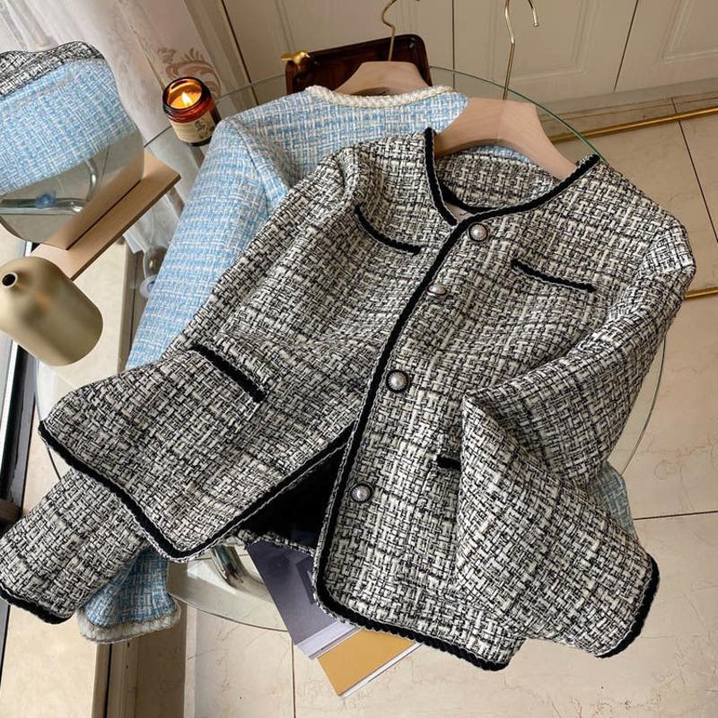 Womens Vintage Tweed Jacket Suit Blazer Coat Elegant Fashion Outwear Manteau Femme Feminino