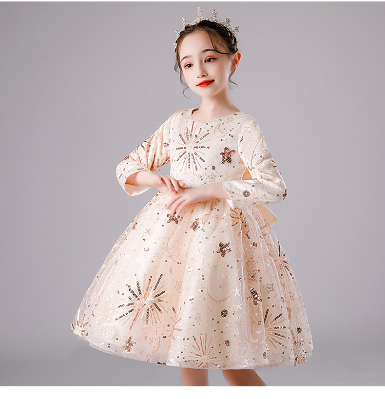 2023 New Year's pink Sequins Flower Girls Dresses for Wedding Off Shoulder Cap Sleeves First holy Communion Dress Kids Prom Dress Girls Pageant G