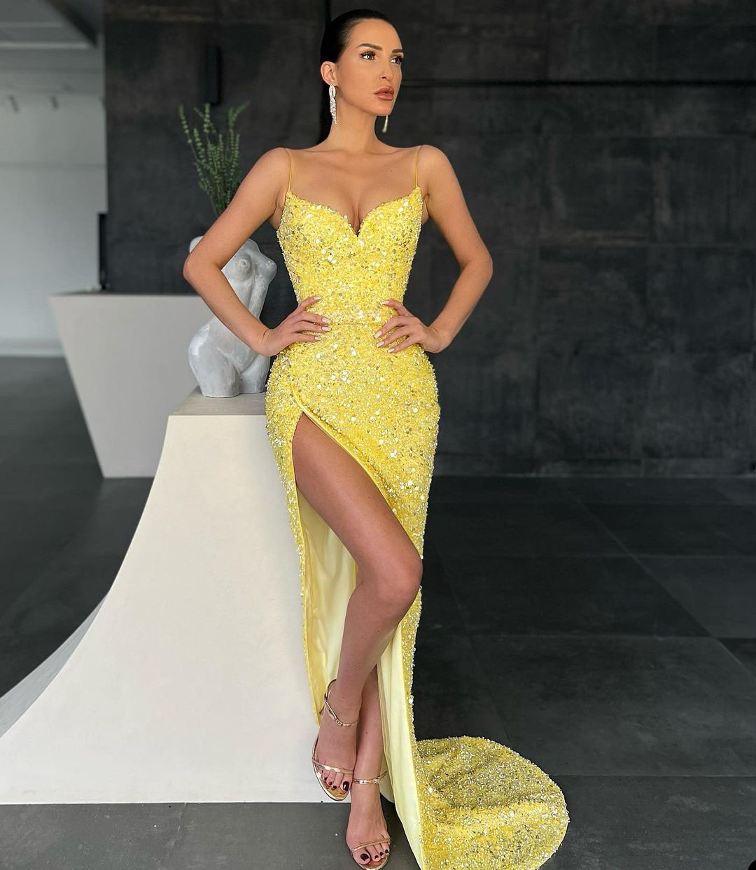 Sequin Prom Dresses 2024 Sleeveless Custom-made Split Backless
