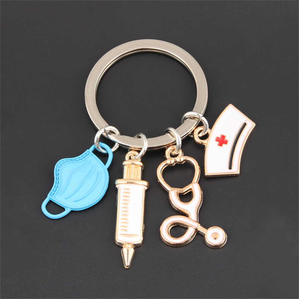 New Doctor Keychain Key Ring Injection Syringe Stethoscope Nurse Cap Key Chain Gift DIY Jewelry Handmade