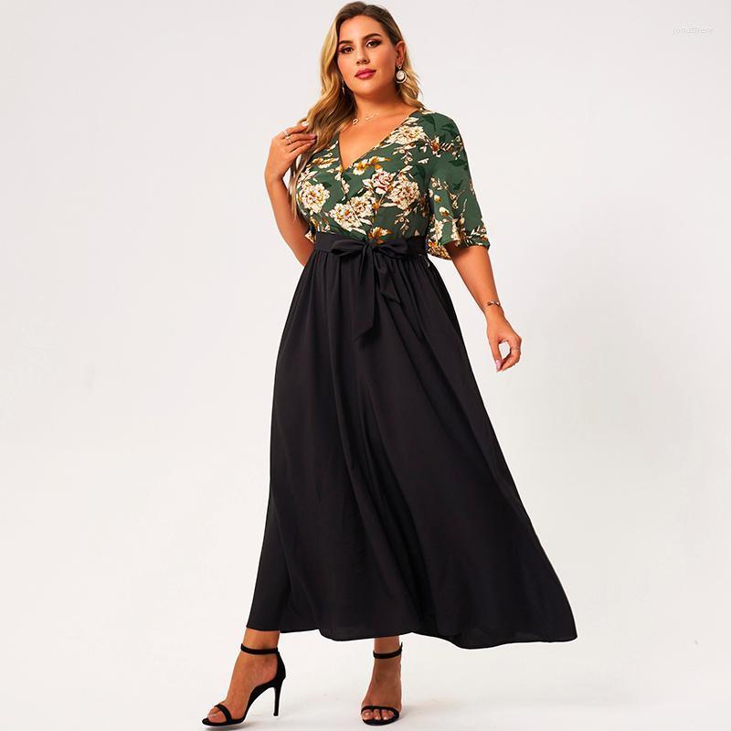 Plus Size Dresses 2022 Summer Maxi Dress Women Green Black Patchwork Floral Print Sashes Half Sleeve Vneck Holiday Casual Large Robe Jona22
Plus Size Dresses 2022 Summer Maxi Dress Women Green Black Patchwork Floral Print Sashes Half Sleeve Vneck Holiday Casual Large Robe Jona22