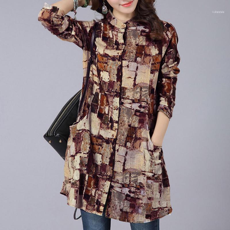 Women Mid-length Cotton Linen Long Clothing Stand Collar Long-sleeved Blouse Shirt Retro Printed Top Shirts Women's Blouses, Coffee
Women Mid-length Cotton Linen Long Clothing Stand Collar Long-sleeved Blouse Shirt Retro Printed Top Shirts Women's Blouses, Coffee