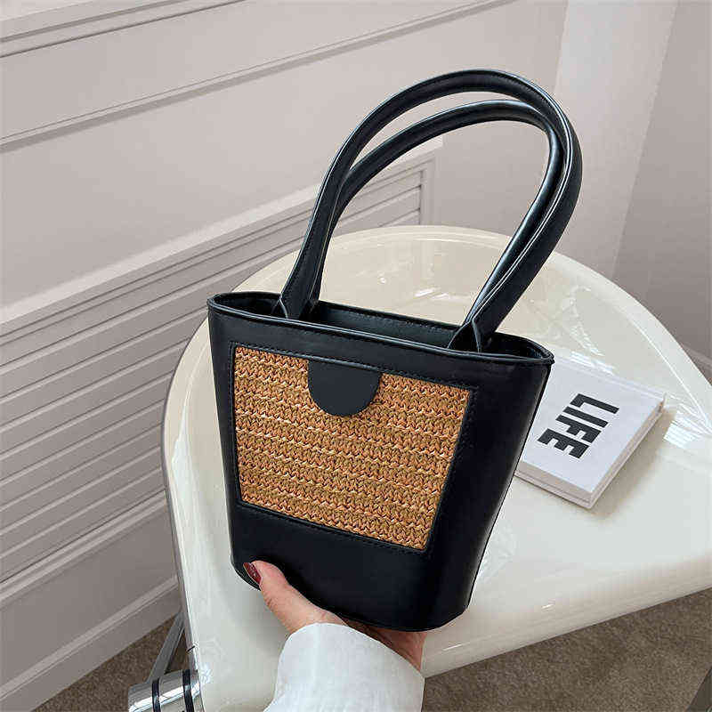 Korean Designer Small Handmade Straw Stitched Bucket Bag Contrast Underarm Bag Single Shoulder Bag Female 220613, Black
Korean Designer Small Handmade Straw Stitched Bucket Bag Contrast Underarm Bag Single Shoulder Bag Female 220613, Black