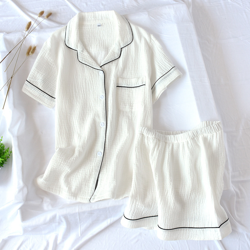 Japanese-style summer ladies cotton double-layer crepe gauze short-sleeved shorts pajamas suit large size home service women 220329
