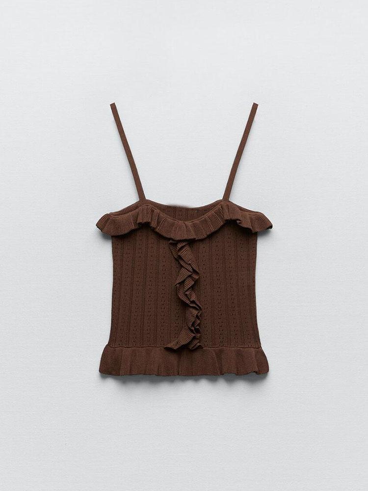 Women' T-Shirt Zach AiIsa Counter Quality Women' Sweet Temperament Ruffled Thin Suspenders Straight Neck Stretch Texture Slim Short To, Dark brown
Women' T-Shirt Zach AiIsa Counter Quality Women' Sweet Temperament Ruffled Thin Suspenders Straight Neck Stretch Texture Slim Short To, Dark brown