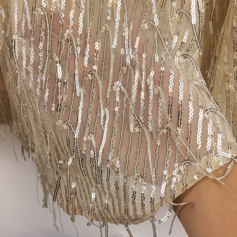 Gold Black Sequins Perspective Tassel Loose Long Sleeve Shirt Men's Singer Dancer Performance See Through Fringe Shirts
