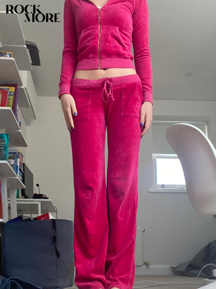 Rockmore Velvet Wide Leg Pant Baggy Sweatpants Joggers Streetwear Harajuku Solid Fairy Grunge Trousers s Autumn 220325