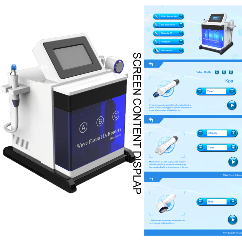Hydro therapy microdermabrasion collagen ultrasound peel rf face beauty massage cold hammer galvanic facial machine 5 handle
