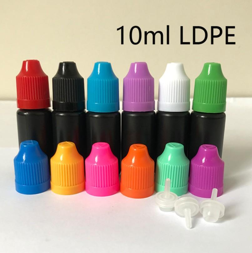 10ml 30ml Black Dropper Bottle Plastic Empty Bottles With Long and Thin Tips Tamper Proof Childproof Safety Cap E Liquid Needle 500pcs