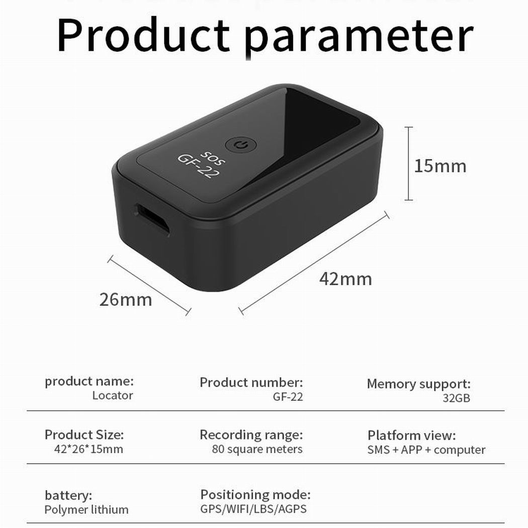 GF22 Multifunctional Mini Car Trackers Anti-Lost Alarm GPS/LBS/ WiFi Real Time Tracking Voice Locator Device GPS Tracker Positioning Real-Time Vehicle