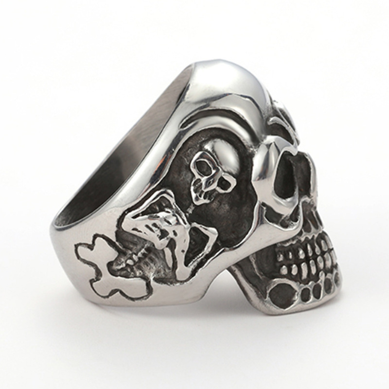 Cool Mexican Style Antique Silver Skull Ring Punk Jewelry for Mens Gift