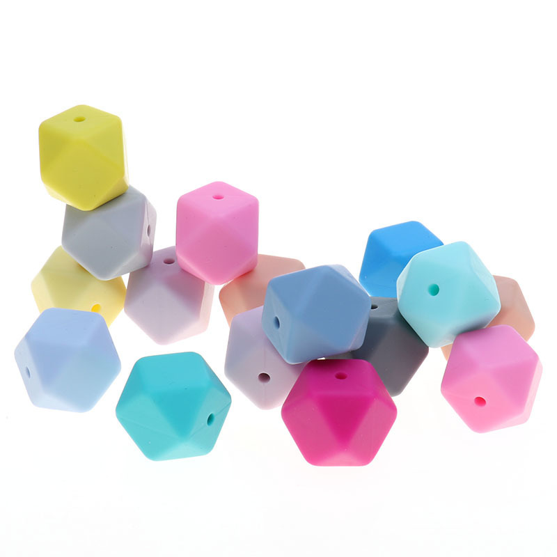 Fkisbox 17MM Hexagon 100pc Silicone Baby Teether Beads BPA Free born Chewing Teething Necklace Babies Jewelry DIY Shower Gift 220326