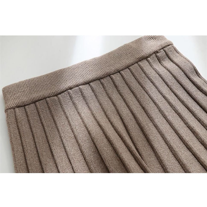 Lucyever Spring Autumn Knitted Skirt Women Fashion High Waist Pleated Midi Skirts Female Elegant Chic Solid A Line 220317