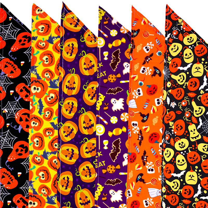 Halloween Bandanas Dog Apparel Soft and Breathable Adjustable Pumpkin Patterns Printing Pet Kerchief Pets Scarf for Small to Large Dogs Puppy Cat Medi