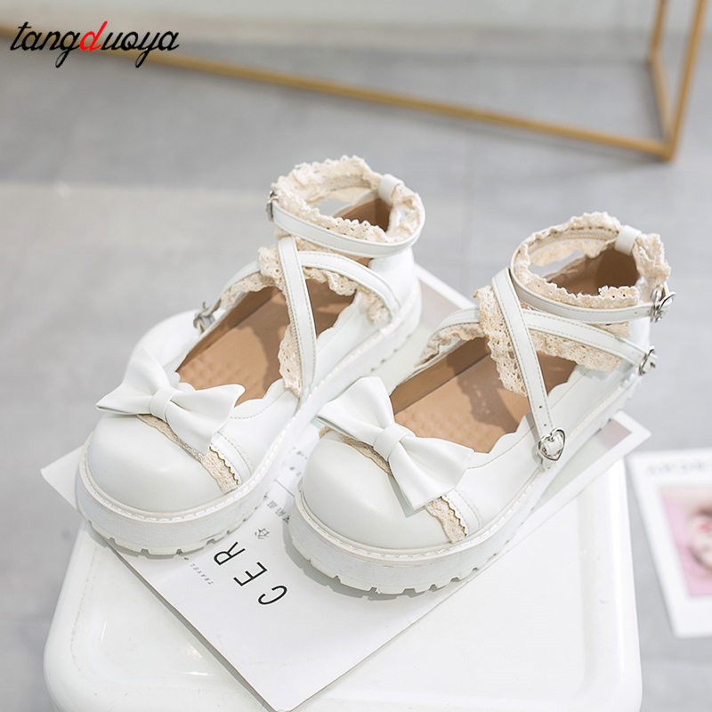 Sepatu Lolita Kawaii Jepang Sepatu Lucu Ujung Bundar Sekolah Keringat Hati Anak Perempuan untuk Wanita Sepatu Seragam Pesta Siswa Lolita