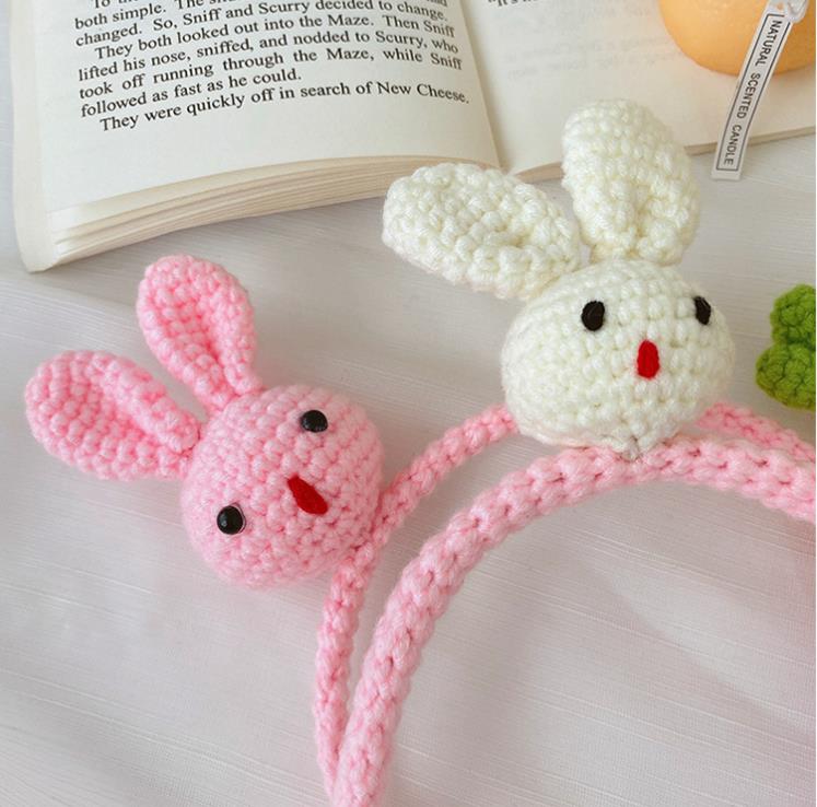 Knit Headband for Women Girl Cartoon Woolen Yarn Head Band Handmade Knitting Unique Hair Hoop Accessories Hairband Mouse Rabbit Fox Ear Frog Ladybug T