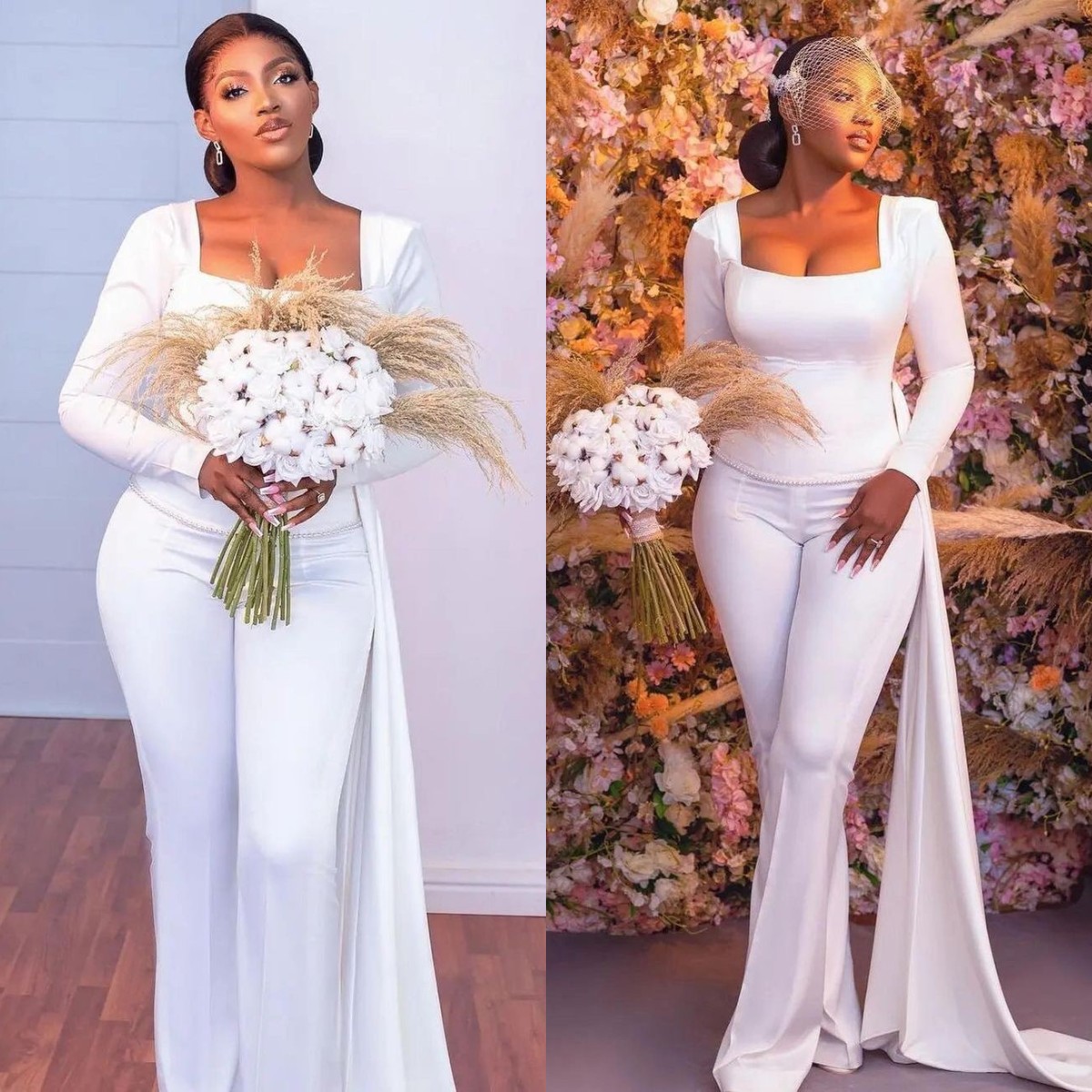 Pant Bride Suit Wedding Dresses Solid Bridal Gowns Satin Long Sleeved Customise Over Skirt Vestido De Novia 2022