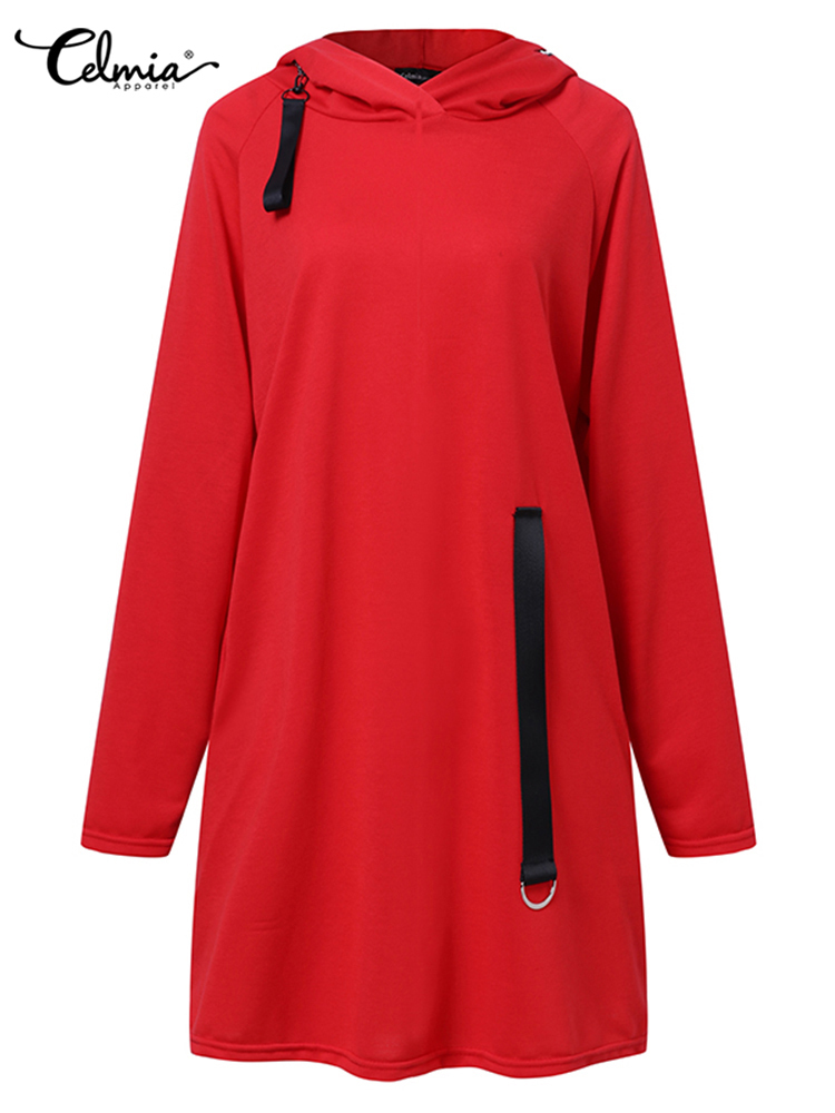 Fashion Solid Sweatshirt Women's Hoodie Celmia Winter Casual Hat Collar Zipper Long Sleeve Hooded Dress Outerwear Oversize 220815
