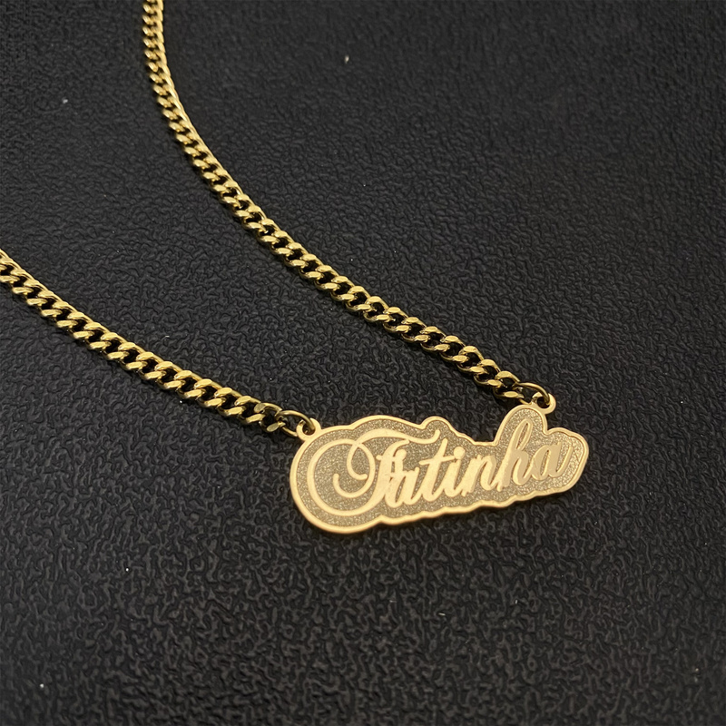 Custom Name Engraved Necklace Cuban Chain Personalized Stainless Steel Nameplate Customized Letters Pendant For Women Girl 220722