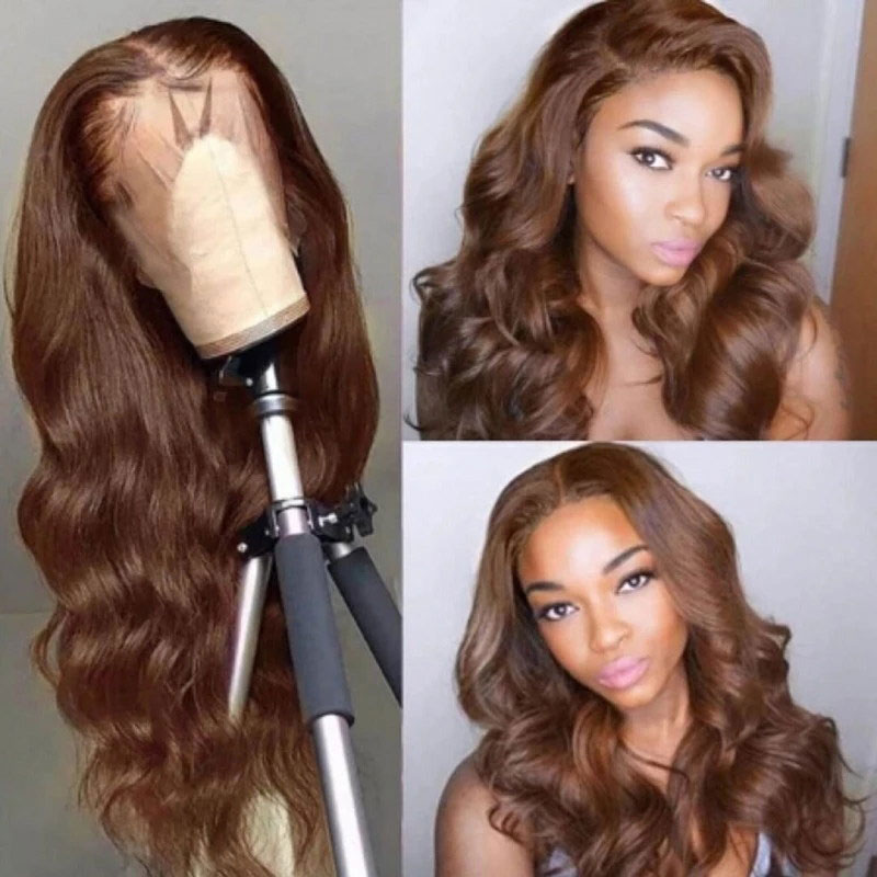 New Colored HD Lace Frontal Wig Body Wave Lace Front Glueless Light Brown wet wavy Human Hair Wigs For Women Remy