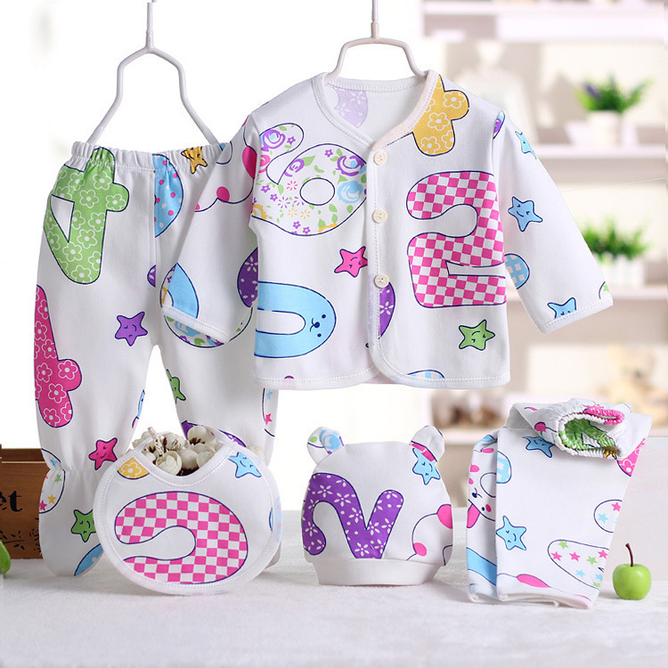 5pcs Baby Girl Clothes 0-3m Spring Summer Print Cartoon born Clothing Gift Set Cotton Boy Outfit 220509