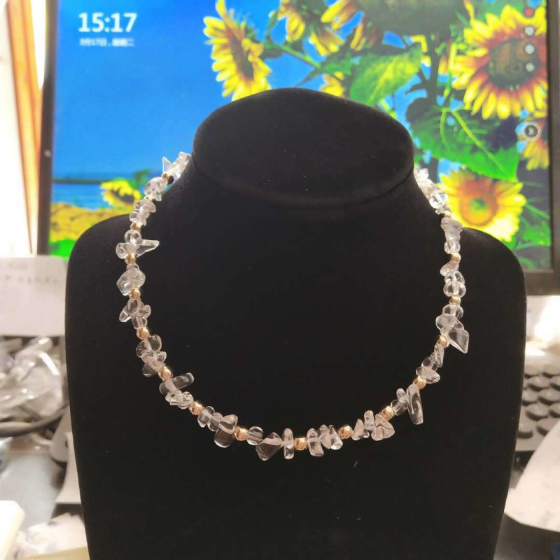 New Fashion Rainbow Color Natural Stone Choker Necklace Handmade Gravel Jewelry