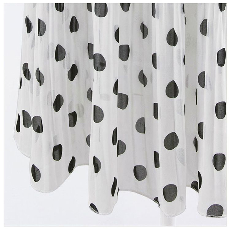 Women's Black White Tulle Polka Dot Chiffon Pleated Summer Skirts Casual Vintage Korean Midi Flared For Ladies Elastic Elegant 220317